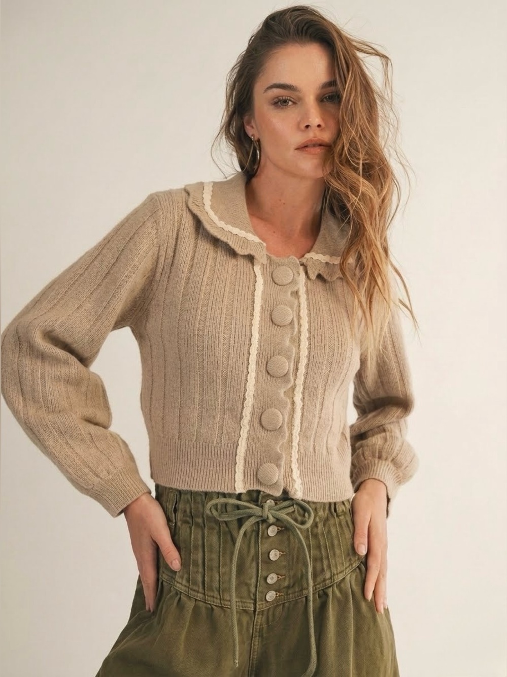 Altar'd State Parker Scalloped Button up Knit Cardigan NWT Size S